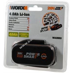 WORX Batteri WA3553 20V 4,0Ah Li-Ion