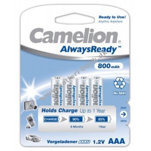 Camelion HR03 Micro AAA AlwaysReady, genopladeligt batteri, 4er Blister 800mAh