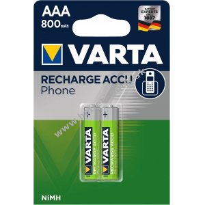 Varta Micro AAA Batteri til DECT-Telefone 800mAh 2er Blister