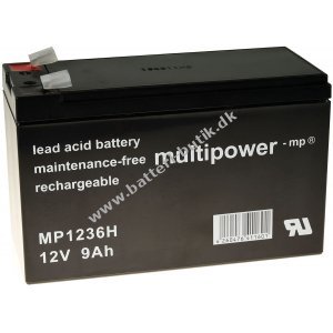 Powery Blybatteri MP1236H til UPS APC Back-UPS BH500INET 9Ah 12V (Erstatter ogs 7,2Ah/7Ah)