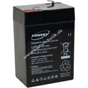 Powery Bly-Gel Batteri f. Peg Perego Feber Injusa Smoby Diamec Børne bil 6V 5Ah (erstatter 4Ah 4,5Ah)