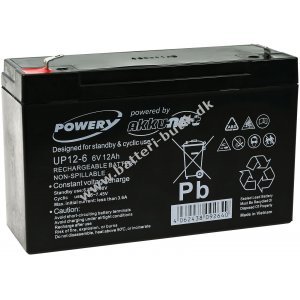 Powery Bly-Gel Batteri til Rengringsmaskiner og alarmanlg 6V 12Ah (Erstatter ogs 10Ah)