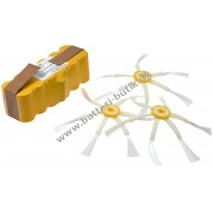 Batteri til iRobot Roomba 500/600/700er Serie + 3x6-Arm Sidebørsten