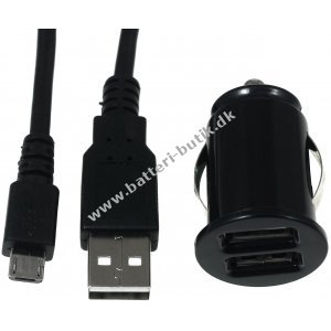 Mini Bil-Ladeadapter inkl. 2.0 High-Speed USB-Kabel med Micro USB