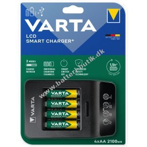 VARTA Batteri Lader, inkl. 4x AA 2,1Ah, LCD Smart Charger+ til wiederpåladbare AA AAA