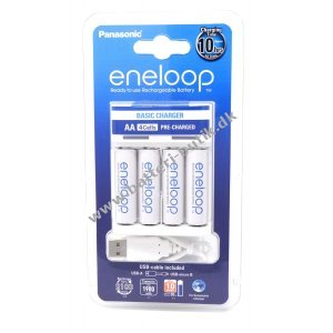 USB Standardlader Panasonic eneloop BQ-CC61USB inkl. 4x AA eneloop Batterier 1,9Ah & Micro USB-Kabel