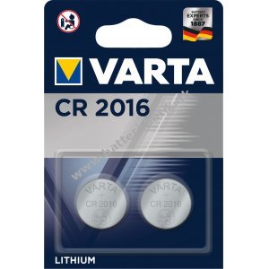 VARTA Lithium Knapcelle, Batteri CR 2016, IEC CR2016, erstatter også DL2016, 3V 2er Blister