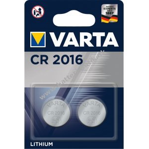 VARTA Lithium Knapcelle, Batteri CR 2016, IEC CR2016, erstatter ogs DL2016, 3V 2er Blister