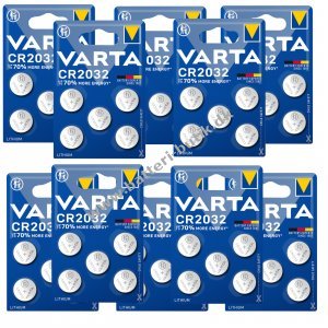 50x VARTA CR2032 DL2032 ECR2032 Lithium Knapcelle – 10x 5er Blister til ure, bilnøgler