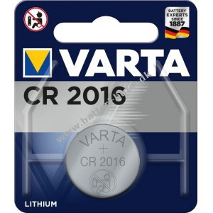 Lithium Knapcelle, Batteri Varta CR 2016, IEC CR2016, erstatter ogs DL2016, 3V 1er Blister