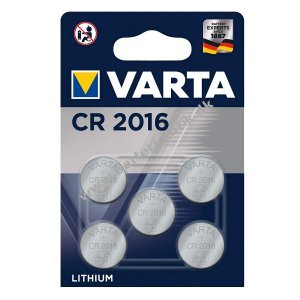 Lithium Knapcelle, Batteri Varta CR 2016, IEC CR2016, erstatter ogs DL2016, 3V 5er Blister