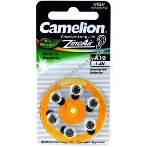Camelion Høreapparat Batteri A10 ZL10 PR70 PR536 AE10 DA10 10AE V10AT PR230 6er Blister