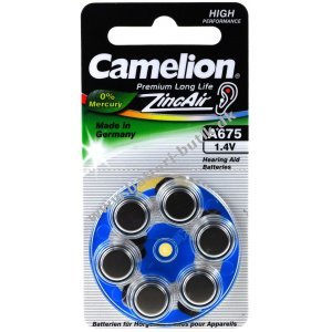 Camelion Hreapparat Batteri A675 ZL675 PR1154 AE675 V675AT DA675 PR44 6er Blister