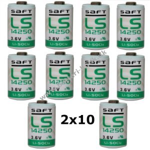 20x Lithium Batteri Saft LS14250 1/2AA 3,6Volt