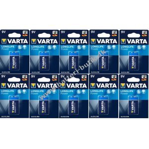 Varta Longlife Power Alkaline Batteri 6LR61 E 1er blister 10 pakker 04922121411