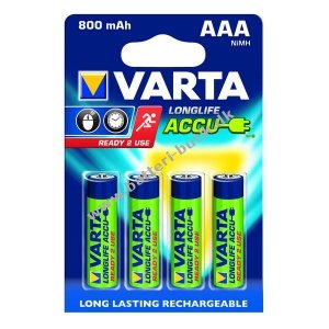 Varta Longlife Batteri Genopladelige Klar Til Brug HR03 AAA 800mAh 4er NiMH 56703101404