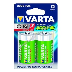 Varta Longlife Batteri Genopladelige Klar Til Brug HR20 D 3000mAh 2er NiMH 56720101402