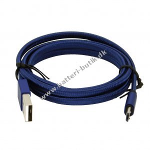 Blå Flettet Micro-USB kabel Ladekabel 1,0 meter