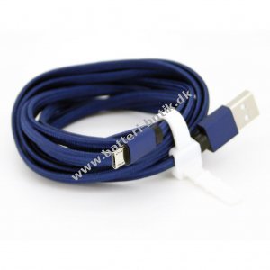 Blå Flettet Micro-USB kabel Ladekabel 2,0 meter