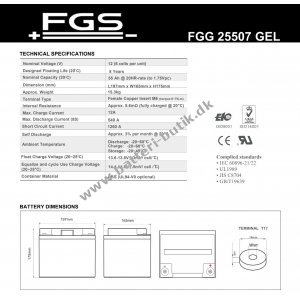 Batteri til Solar, Solfanger, Solceller FGS FGG25507 12V 55Ah GEL