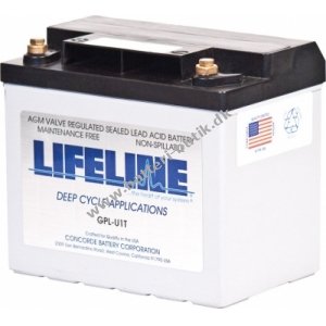 Batteri til Solar, Solfanger, Solceller Lifeline Deep Cycle blybatteri GPL-U1M 12V 33Ah