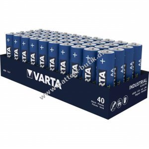 Batteri til VVS Varta Industrial Pro Alkaline LR6 AA 4er folie x 10 (40 batterier) 4006211354