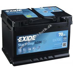 Bilbatteri RENAULT 24410-0519R Exide EK700 AGM Batteri 12V 70Ah (EK720)