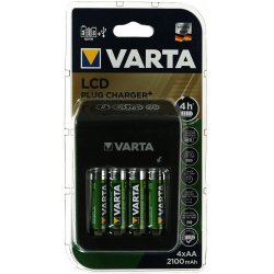 Varta Stiklader / Lader med LCD-display og USB inklusive 4x Varta AA-Batteri R2U 2100mAh | Batteri-Butik