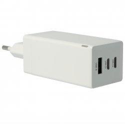 3-Port USB-C Power Delivery PPS-Lader med 2x USB-C, 1x USB-A / Adapter 65W GaN Hvid | Batteri-Butik