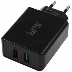 goobay 28W Dual-Hurtiglader USB-A QC 3.0 Sort | Batteri-Butik