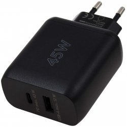 goobay 2-Port USB-Hurtiglader USB-PD/QC Adapter 45 W Sort | Batteri-Butik