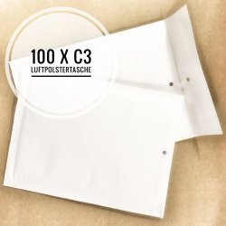 100 x Luftpude-poser Postposer Konvolutter Størrelse C / 3 C3 - Hvid | Batteri-Butik